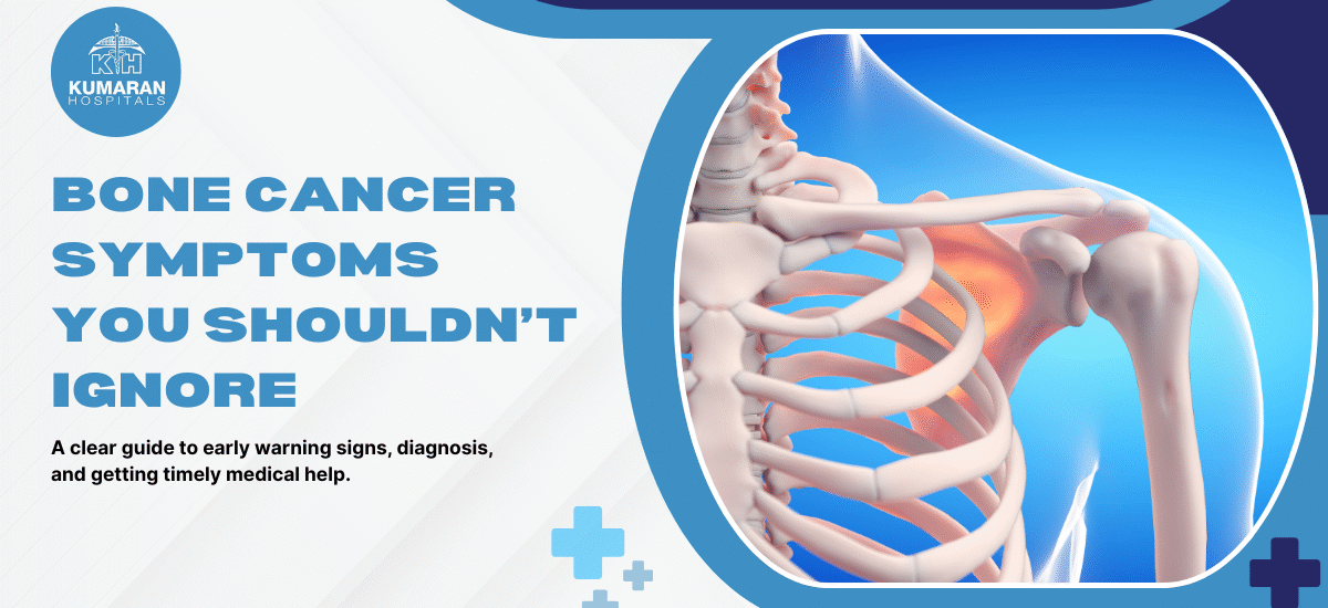 Bone cancer symptoms highlighted and anatomical rib-shoulder illustration