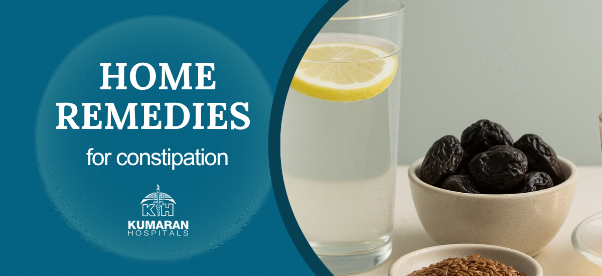 Natural remedies for constipation with lemon water, prunes and flaxseeds.