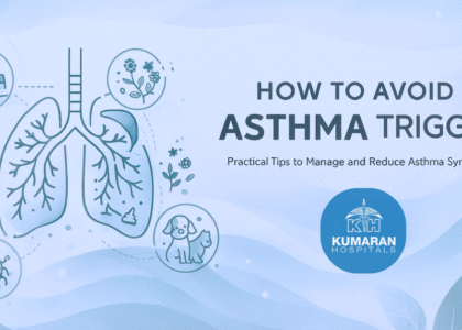 Line-art lungs illustration showing how to avoid asthma triggers for Indian patients.