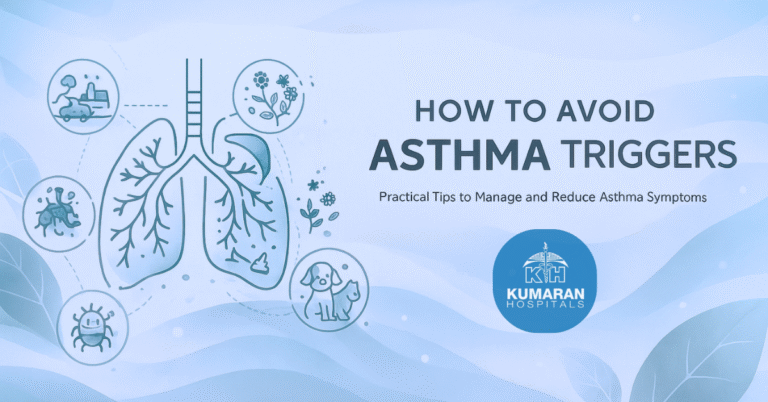 Line-art lungs illustration showing how to avoid asthma triggers for Indian patients.